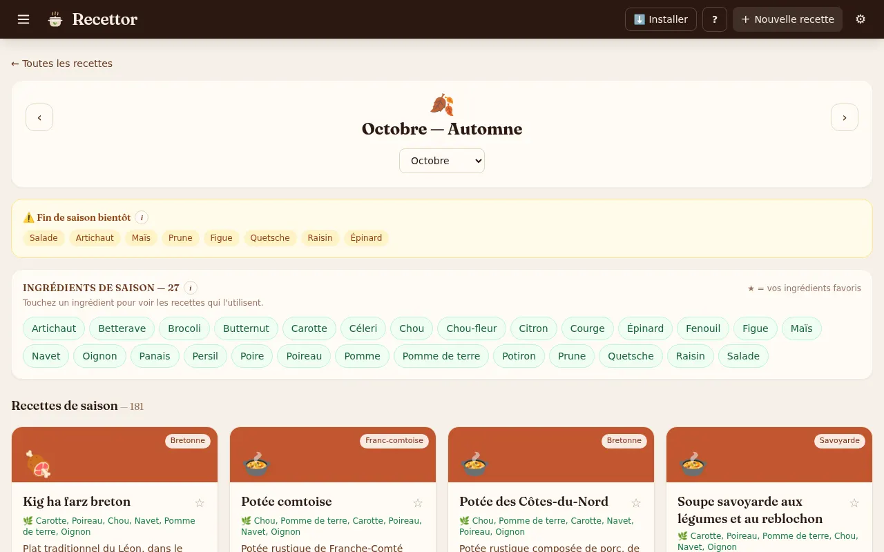 Page Saisonnalité d'octobre : ingrédients de saison, fin de saison et recettes de saison